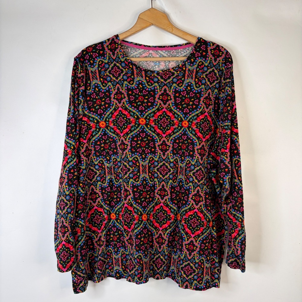 Croft & Barrow Long Sleeve Tee Women 4X Multicolor Geometric Floral Medallion
